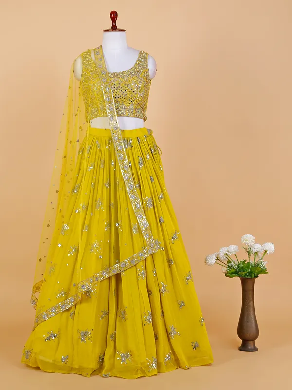 Beautiful lime yellow georgette lehenga choli
