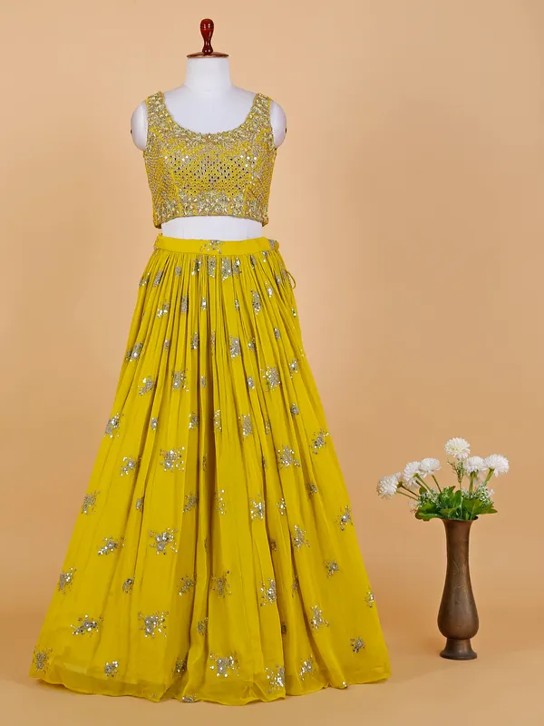 Beautiful lime yellow georgette lehenga choli