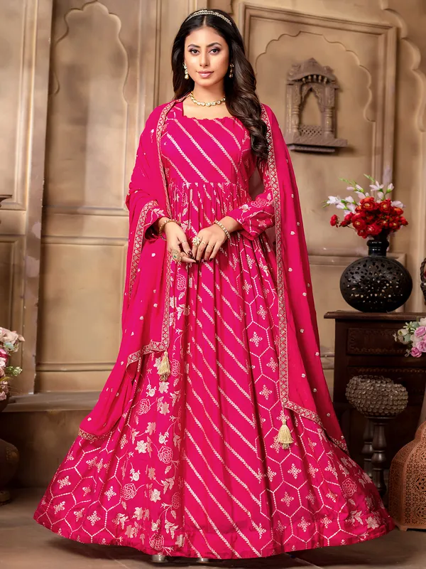 Beautiful magenta banarasi silk anarkali suit