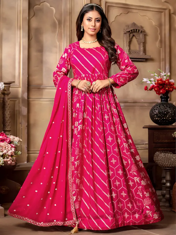 Beautiful magenta banarasi silk anarkali suit