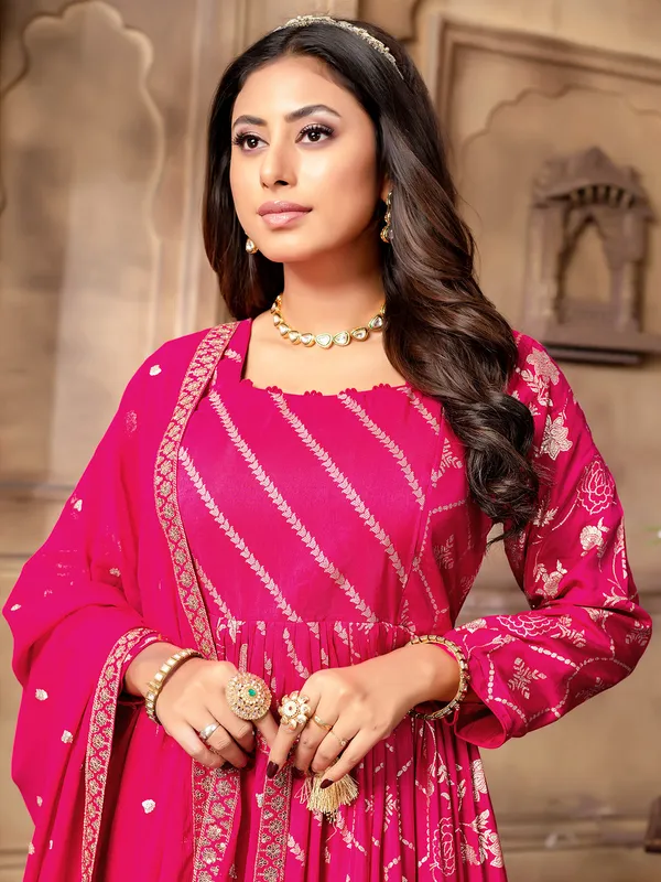 Beautiful magenta banarasi silk anarkali suit
