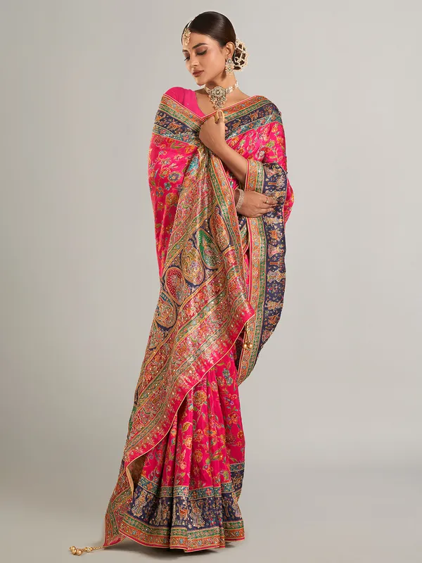 Beautiful magenta pashmina silk saree