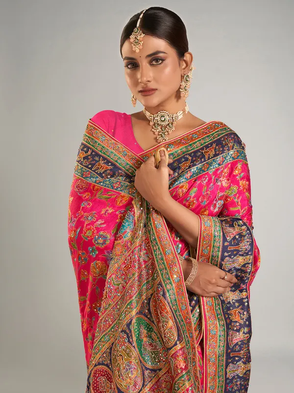 Beautiful magenta pashmina silk saree