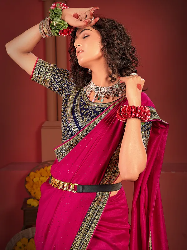 Beautiful magenta saree in silk