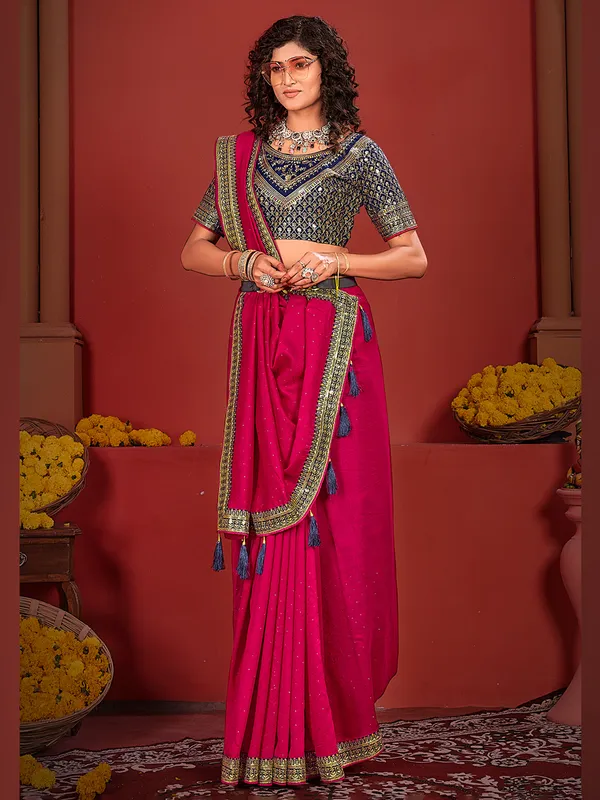 Beautiful magenta saree in silk
