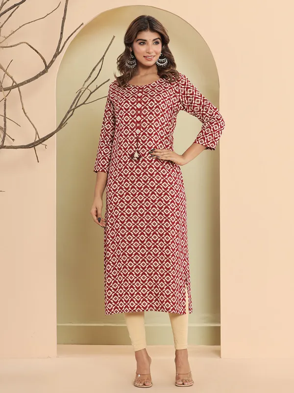 Beautiful maroon printed cotton kurti