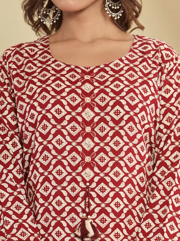 Beautiful maroon printed cotton kurti