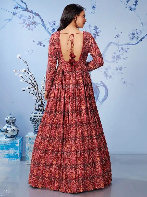 Beautiful maroon silk anarkali salwar suit