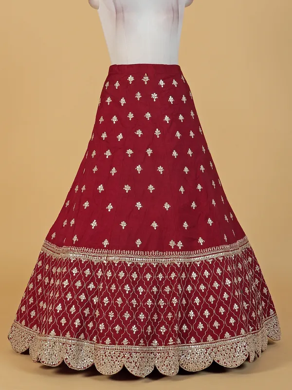 Beautiful maroon silk unstitched lehenga choli