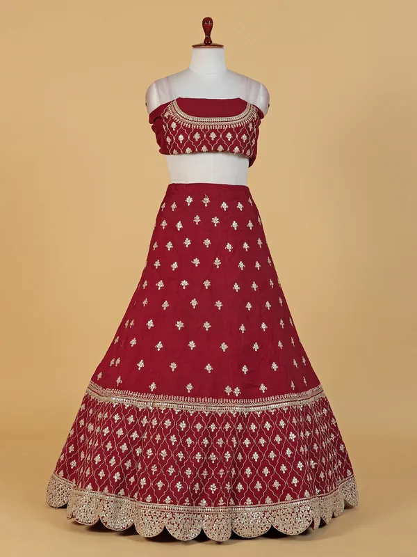 Beautiful maroon silk unstitched lehenga choli