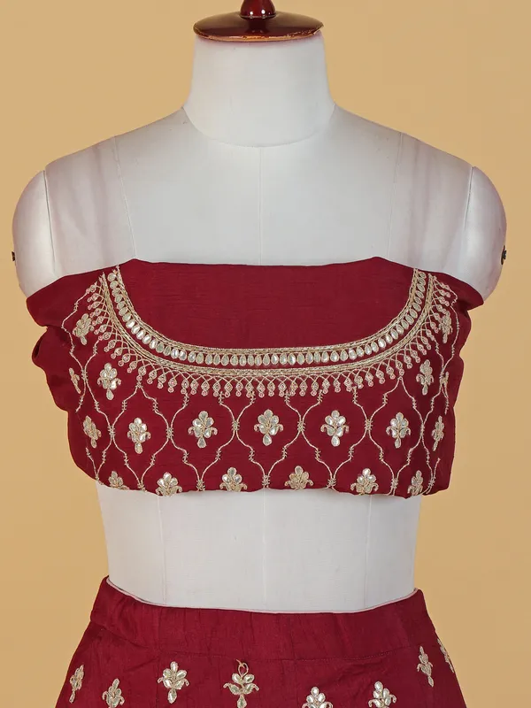 Beautiful maroon silk unstitched lehenga choli
