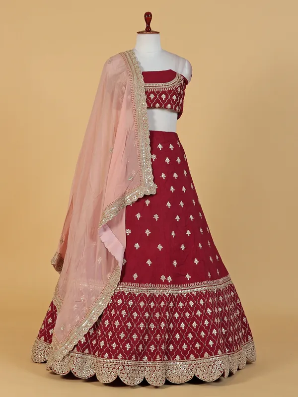 Beautiful maroon silk unstitched lehenga choli
