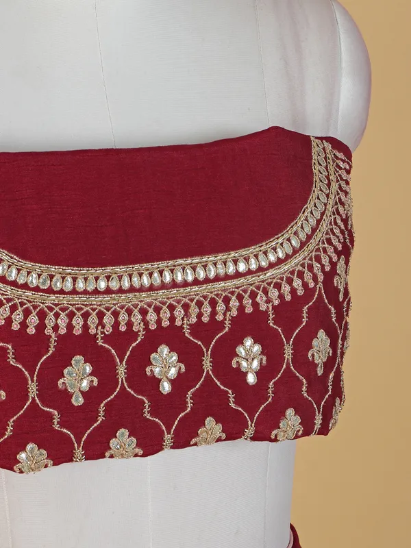 Beautiful maroon silk unstitched lehenga choli