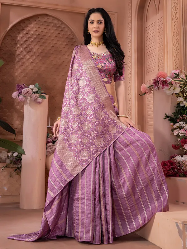 Beautiful mauve purple dola silk saree