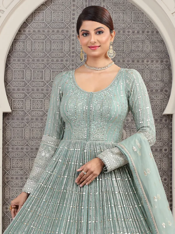 Beautiful mint blue georgette anarkali suit