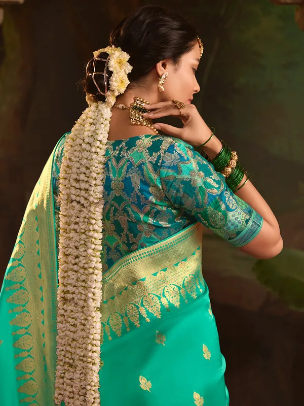 Beautiful mint blue saree in dola silk