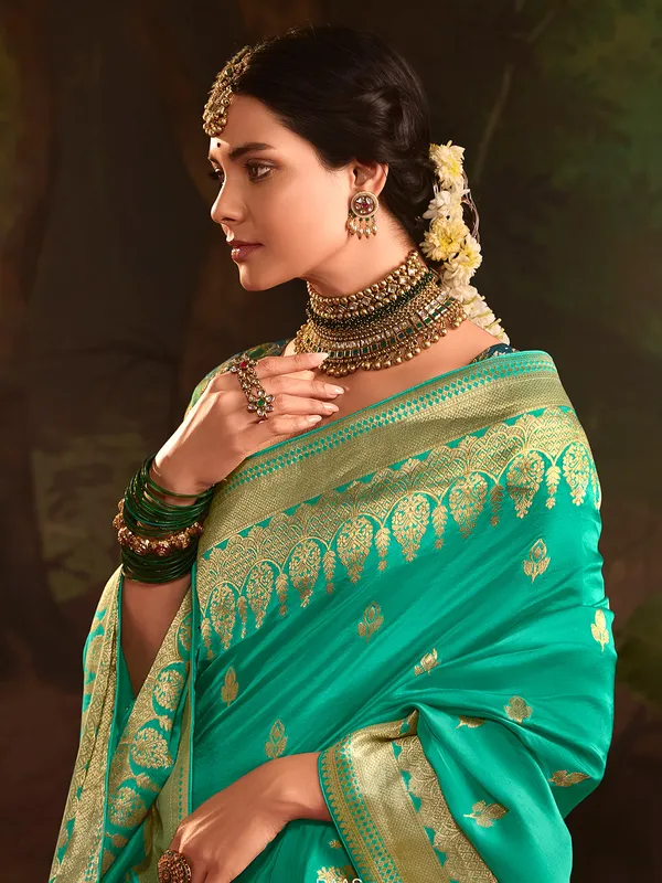 Beautiful mint blue saree in dola silk
