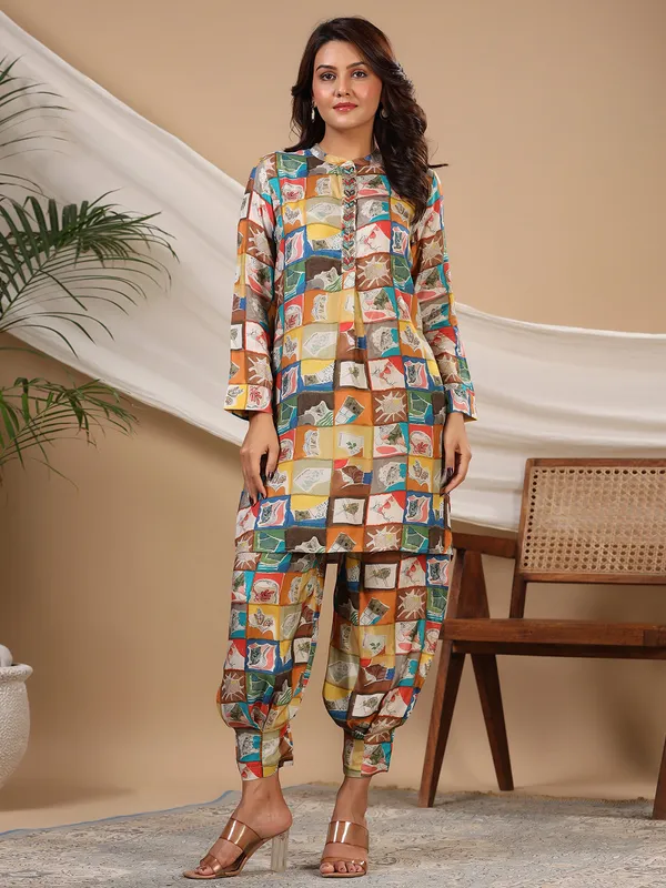 Beautiful multi color printed silk co ord set