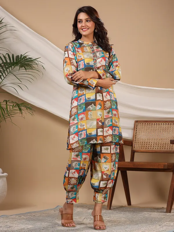 Beautiful multi color printed silk co ord set