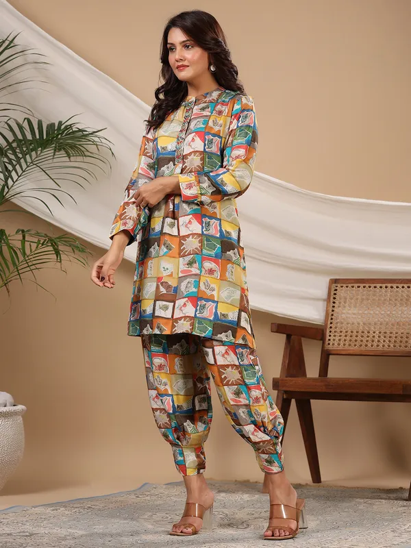 Beautiful multi color printed silk co ord set