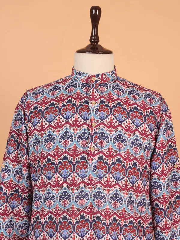 Beautiful multicolor printed cotton kurta for men