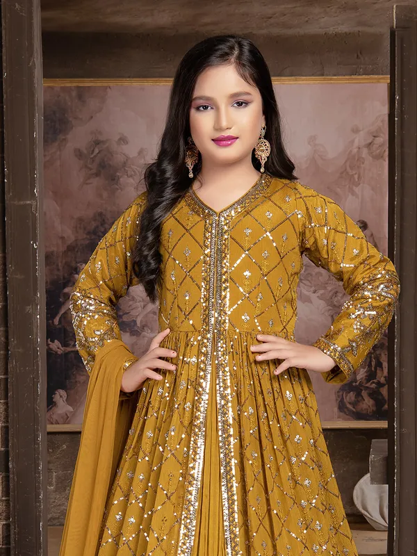 Beautiful mustard yellow georgette lehenga suit