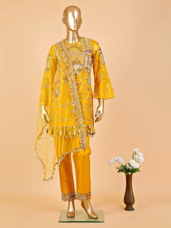 Beautiful mustard yellow salwar suit in silk