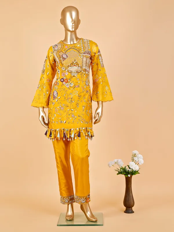 Beautiful mustard yellow salwar suit in silk