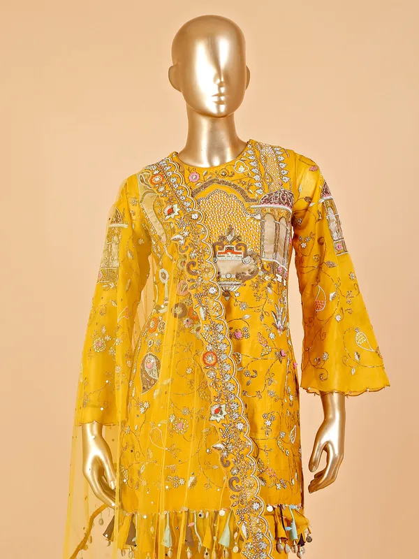Beautiful mustard yellow salwar suit in silk
