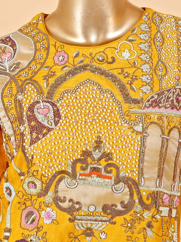 Beautiful mustard yellow salwar suit in silk