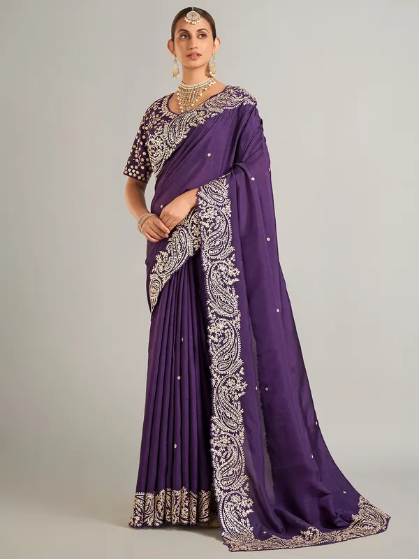 Beautiful purple chiffon saree