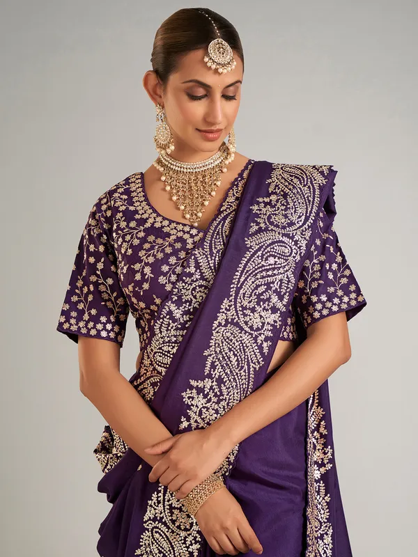 Beautiful purple chiffon saree