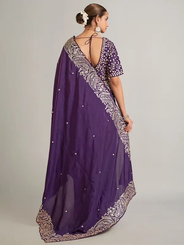 Beautiful purple chiffon saree