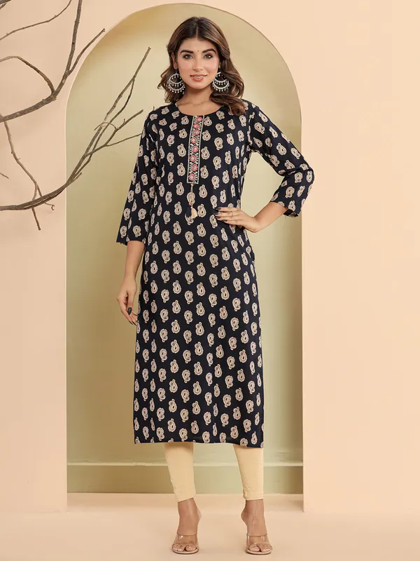 Beautiful navy cotton printed kurti
