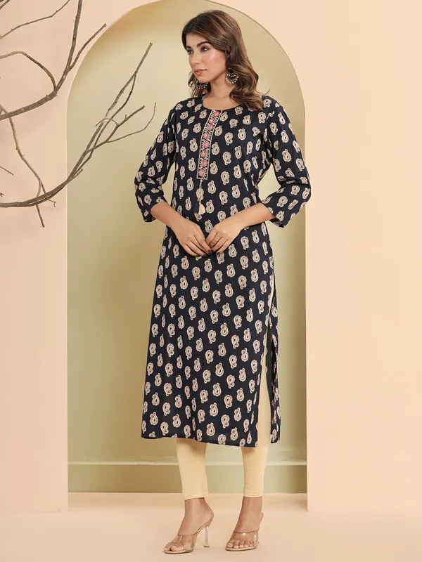Beautiful navy cotton printed kurti