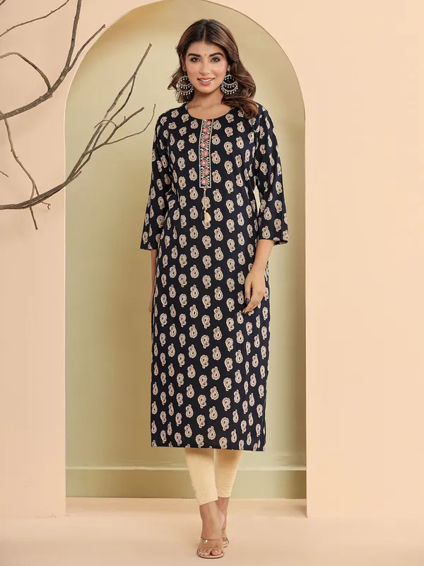 Beautiful navy cotton printed kurti