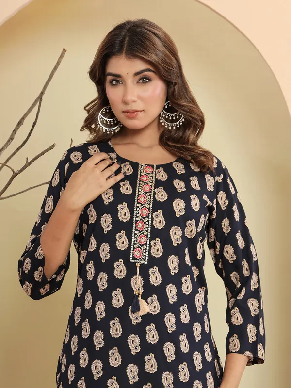 Beautiful navy cotton printed kurti