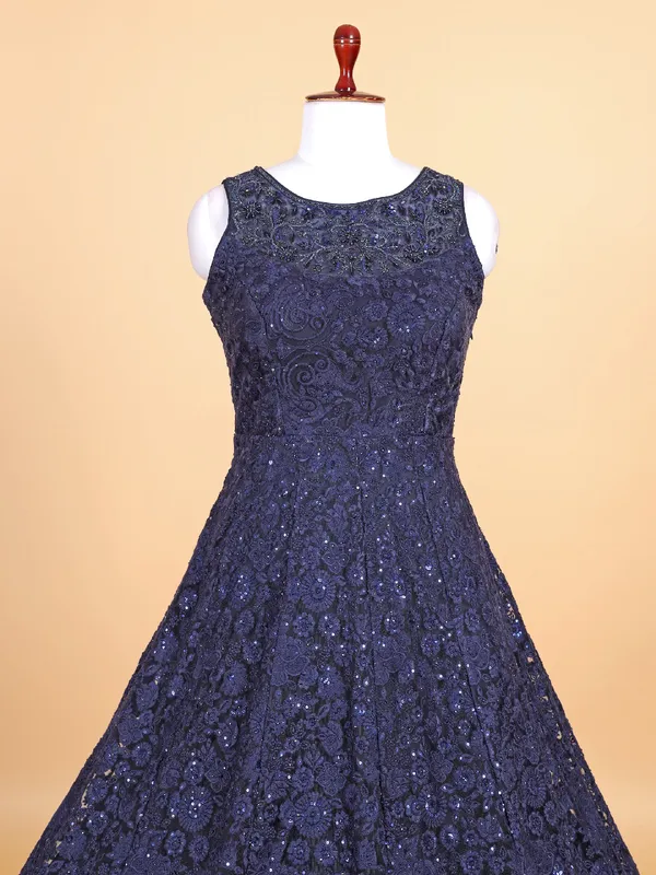 Beautiful navy net gown for party wear