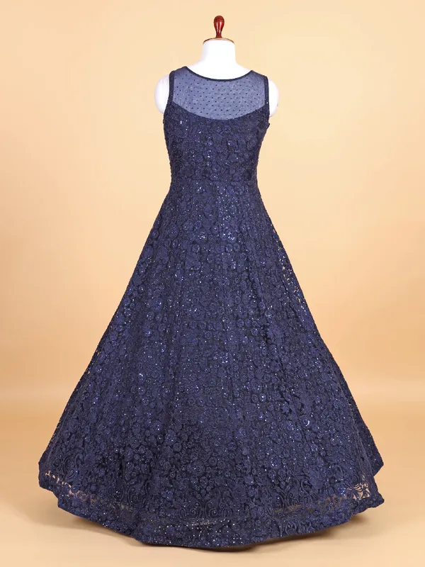 Beautiful navy net gown for party wear