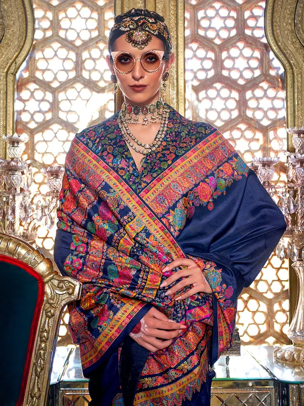 Beautiful navy printed viscose saree