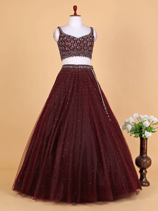 Beautiful net wine lehenga choli