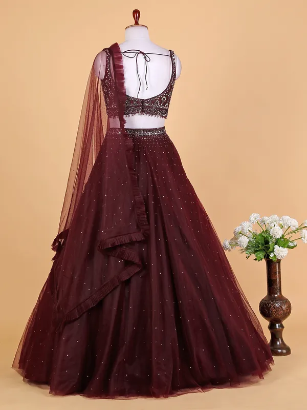 Beautiful net wine lehenga choli