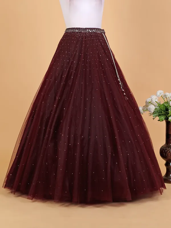 Beautiful net wine lehenga choli