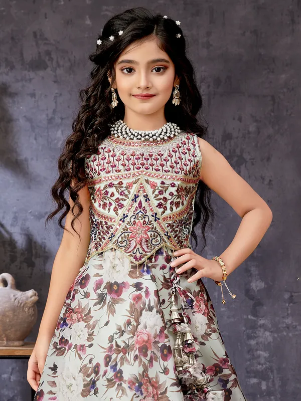 Elevated pista green girls lahenga choli