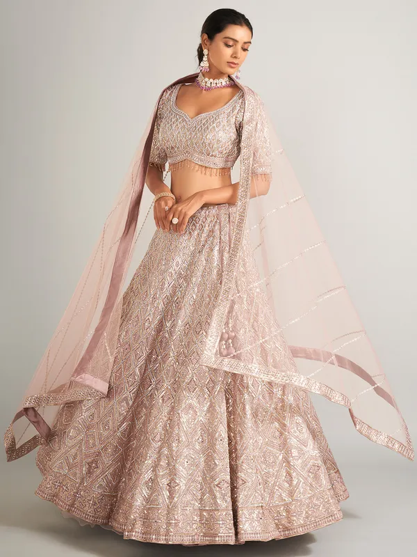 Beautiful onion hue lehenag choli in net