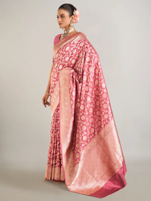 Beautiful onion pink banarasi silk saree