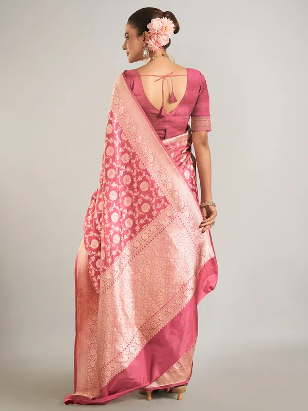 Beautiful onion pink banarasi silk saree