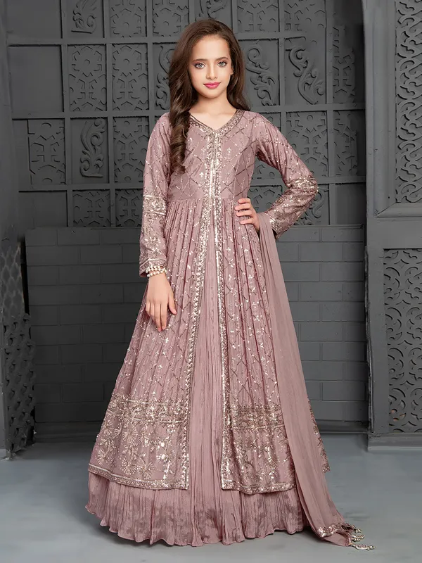 Beautiful onion pink front slit lehenga suit