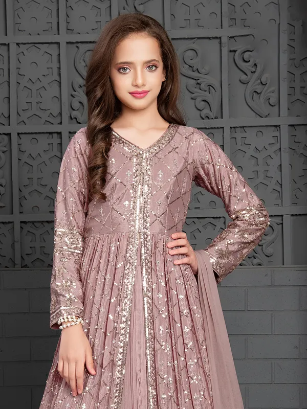 Beautiful onion pink front slit lehenga suit