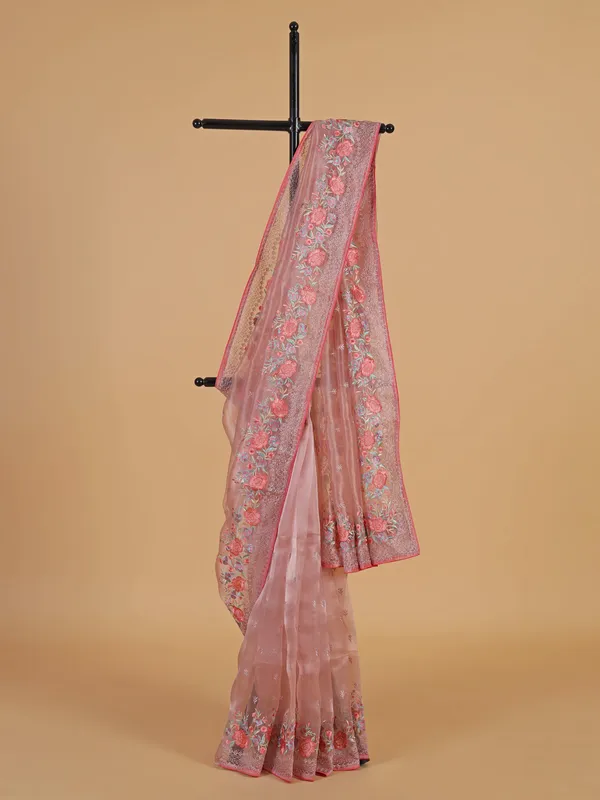 Beautiful onion pink organza saree